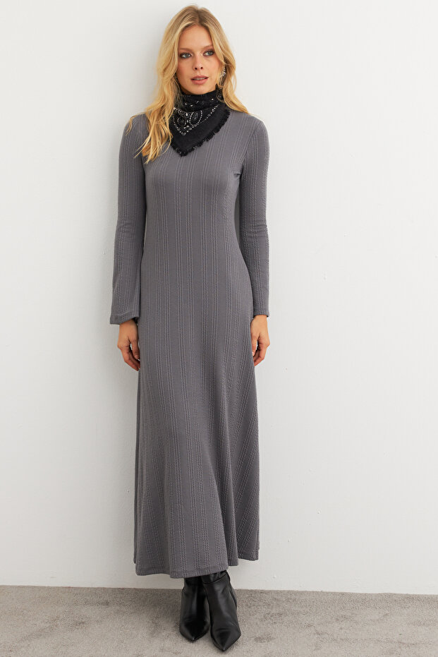 Kadın Antrasit Basic Maxi Elbise MTF30 - 4