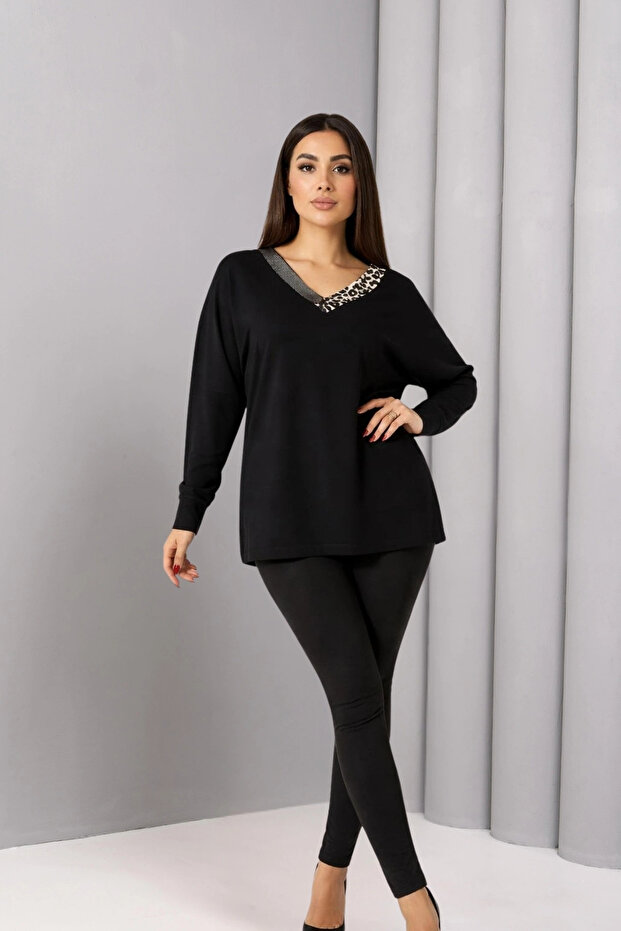 Leopard Stone Collar Printed Blouse - 3