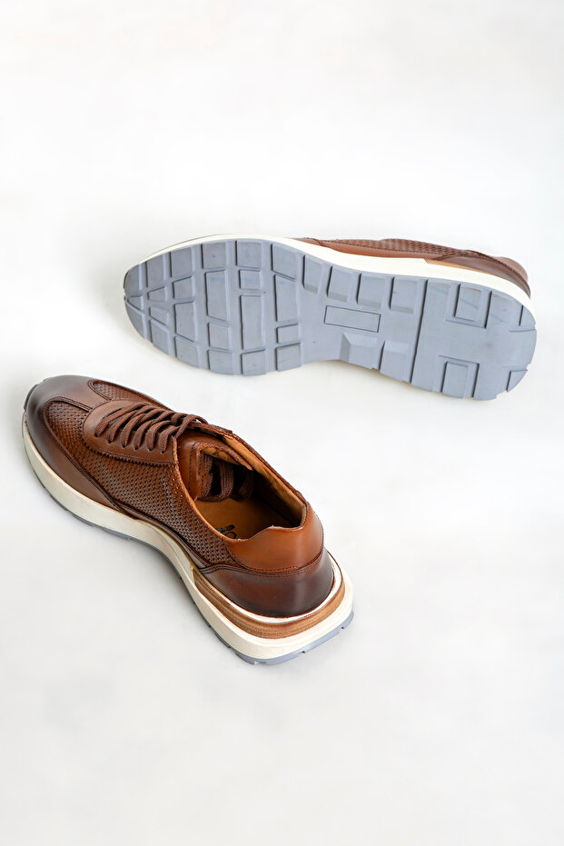 Brown Men's Genuine Leather Sports Shoes - 4