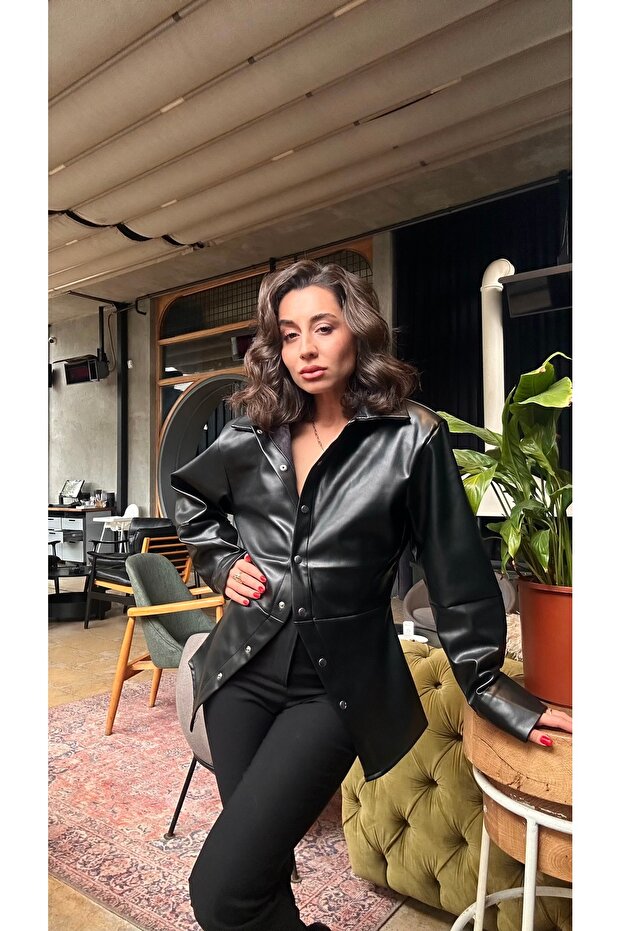 Black Deri Ceket Gömlek - 2