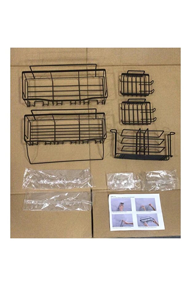 5-Piece Adhesive Shower Caddy Set - No-Drill Bathroom Organizer & Shampoo Holder - Black Metal - 5