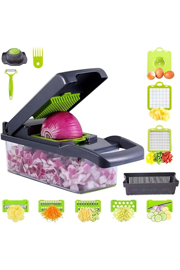 Vegetable Chopper: Multifunctional All-in-One Food Slicer Dicer Cutter with Draining Basket Grater W