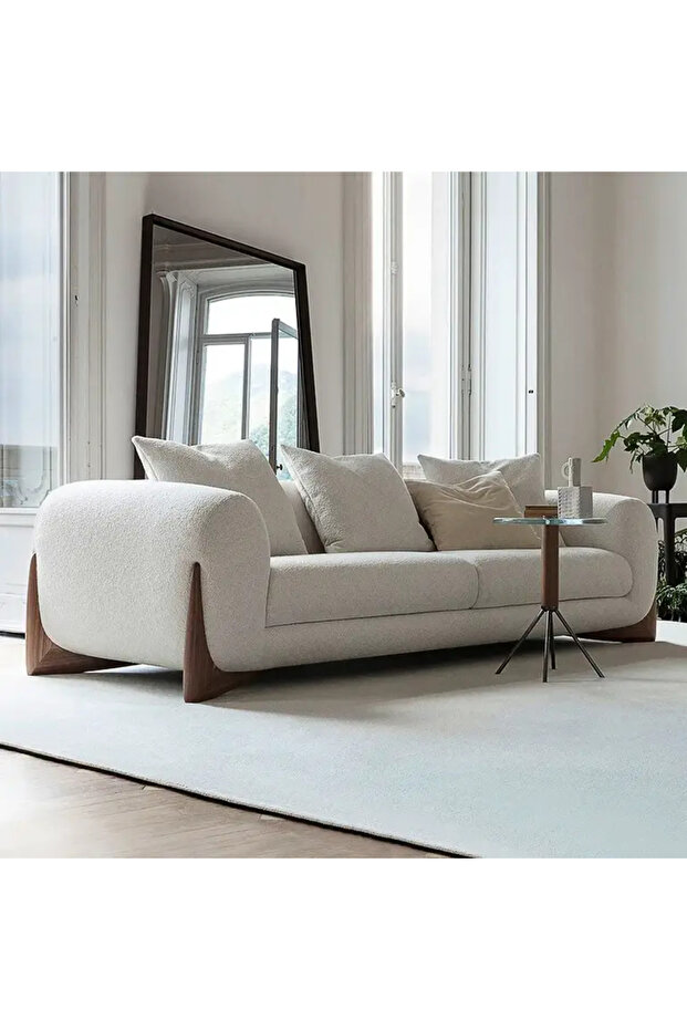 أريكة من قماش البوكليه بلون أبيض كريمي - 1