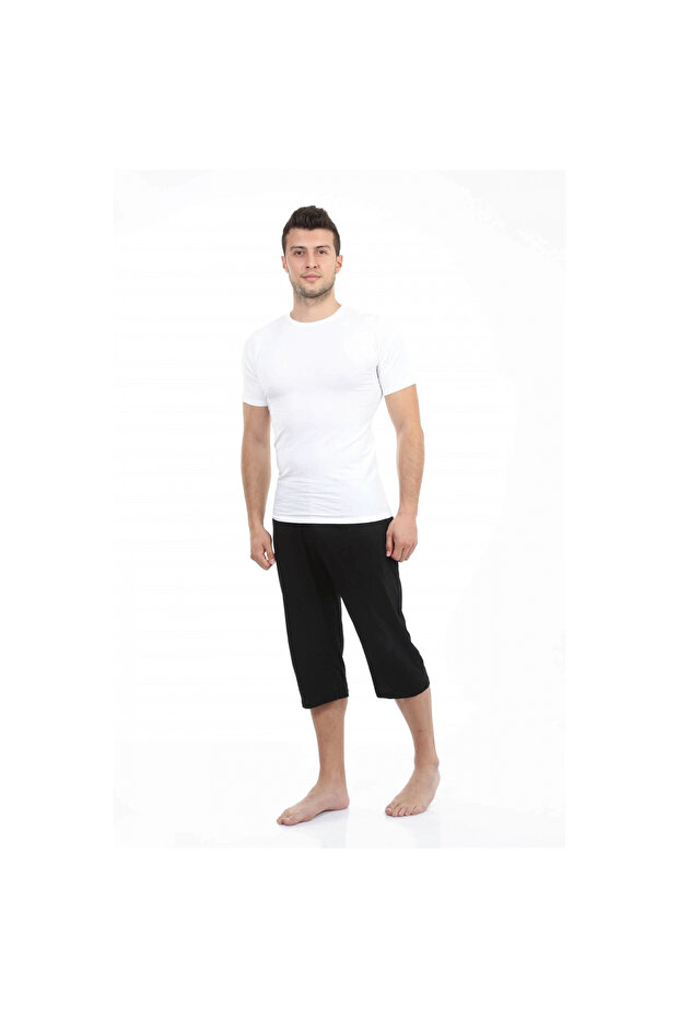 Mi̇ray- Men's Cotton Capri Black - 2