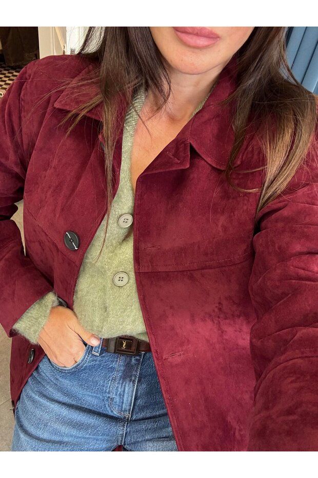 Long Buttoned Suede Coat - 5