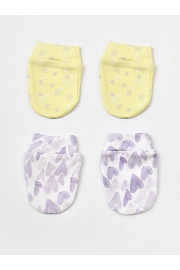 Organic Gloves 2-Pack Love You Baby Yellow Lavender