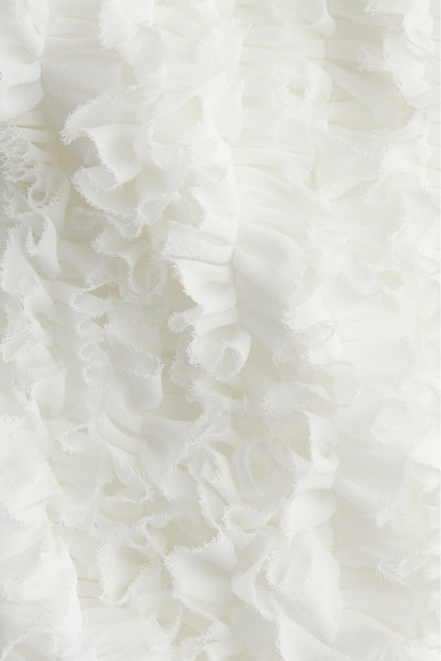 Shoulder Pad Piece Tunic Shirt with Ruffle Detail and Tie at the Neck - 4