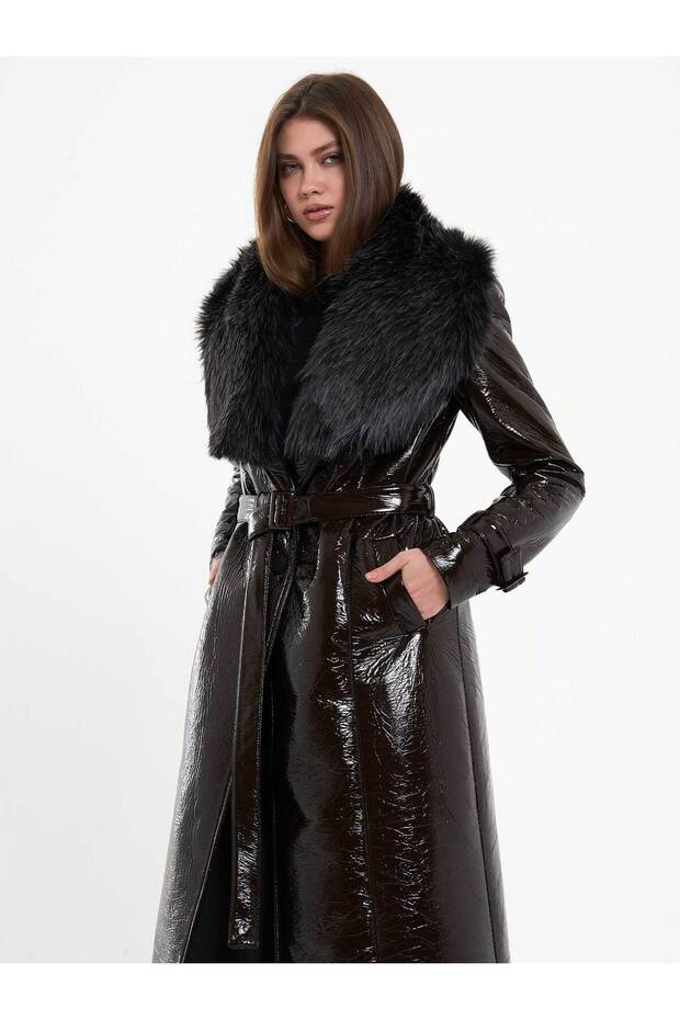 Brown Leather Coat Modern Premium Luxury Trend Design Coat - 5