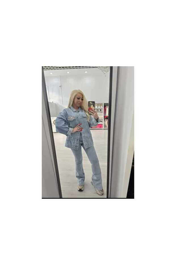 JEANS JACKET WITH RHINESTONE - BLUE, L/XL - 1