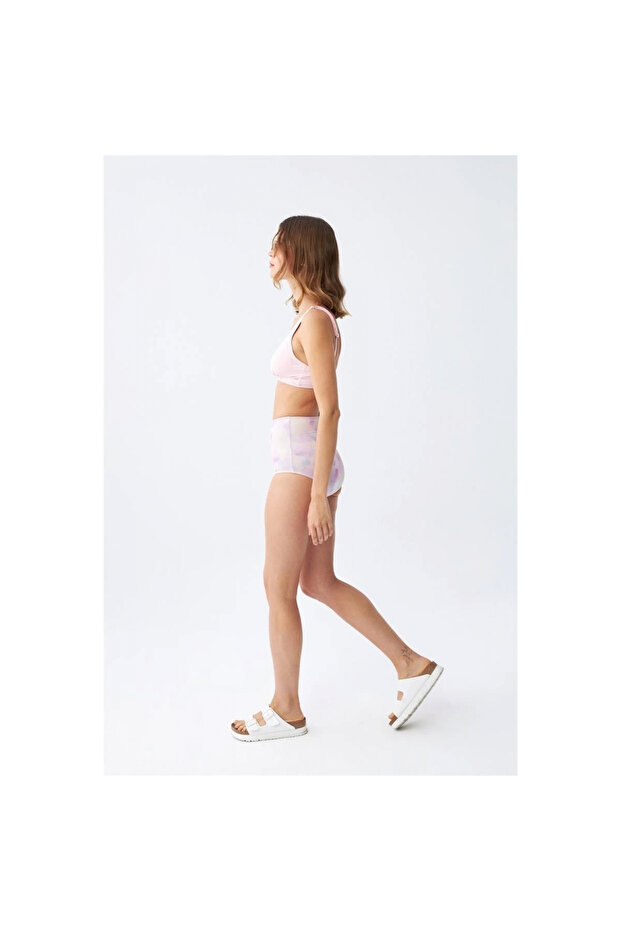 Mi̇ray- Women's Pink Padded Top and Pastel Patterned High Waist Bikini Set - 4