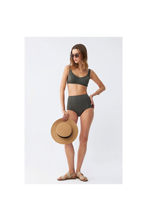 Mi̇ray- Women's Basic Khaki Padded High Waist Bikini Set - 1