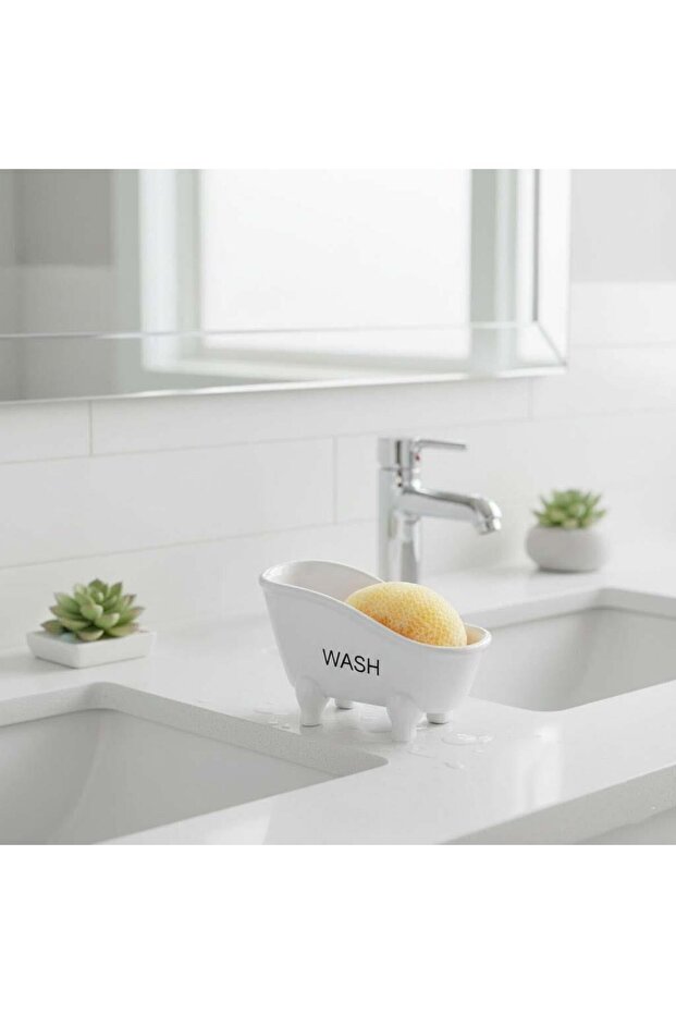 Mini Bathtub Design Ceramic Sponge Holder and Soap Dish - 4