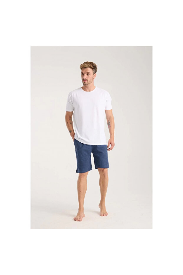 Mi̇ray- Men's Pocketed Cotton Combed Shorts Navy Blue - 4