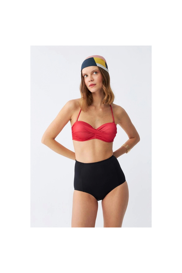 Mi̇ray- Women's Strapless Red High Waist Bikini Set - 4