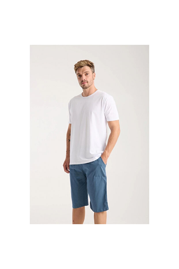 Mi̇ray- Men's Cotton Combed Shorts with Pockets Indigo - 3