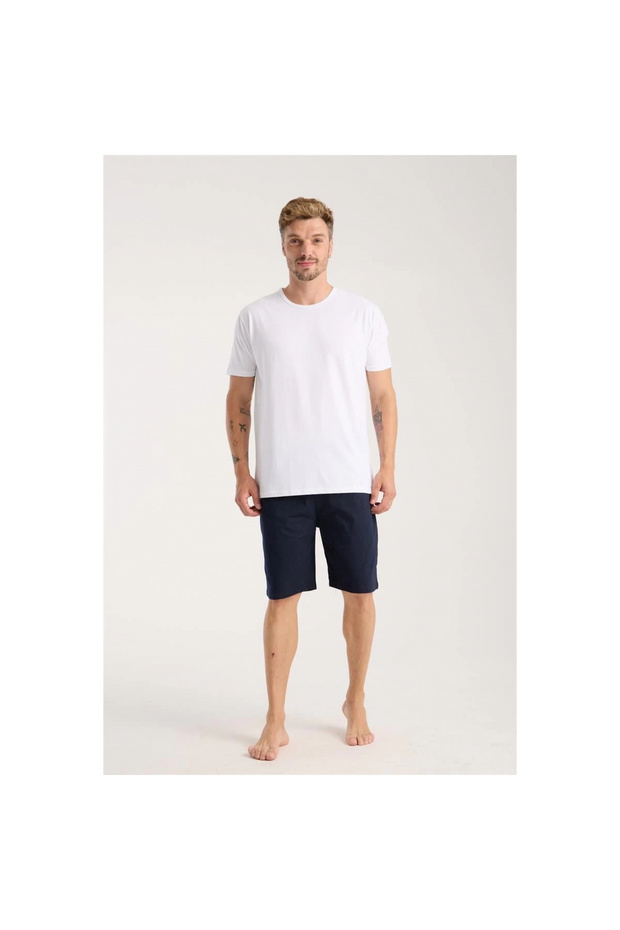 Mi̇ray- Men's Pocketed Lacost Cotton Combed Shorts Navy Blue - 5