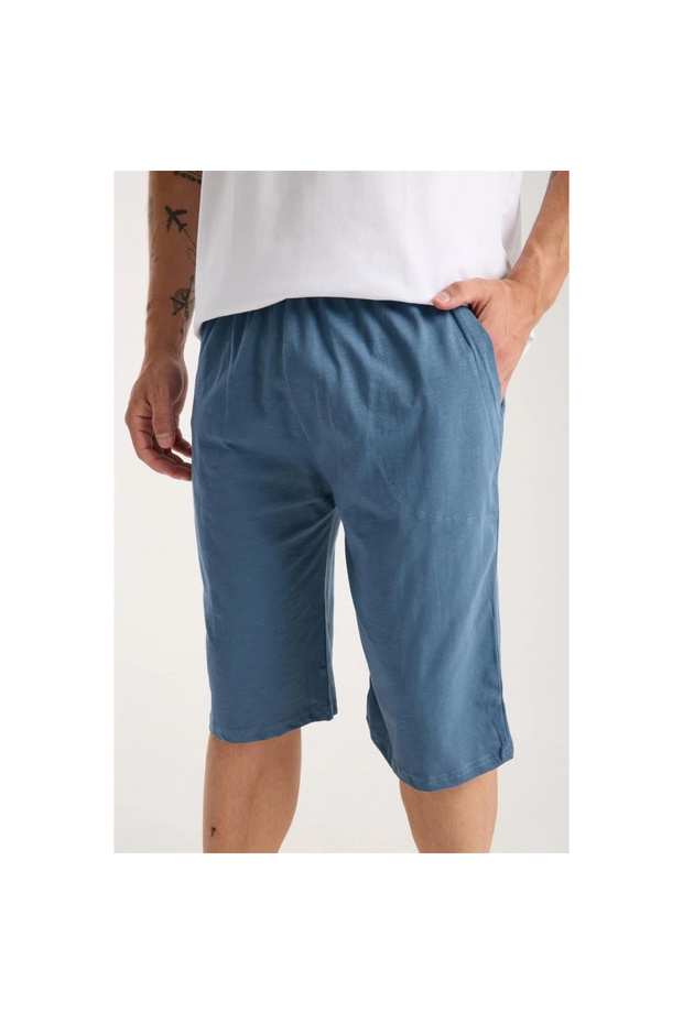Mi̇ray- Men's Cotton Combed Shorts with Pockets Indigo - 4