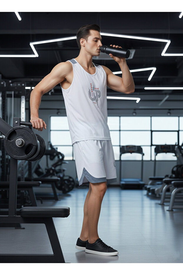 Men's sleeveless sportswear set, sports shirt and shorts, for exercise, running and other sports. - 5