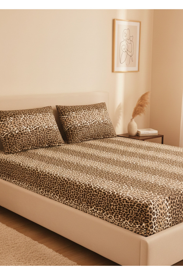 King Size Double Cotton | Elastic | Sheet Set | Leopard
