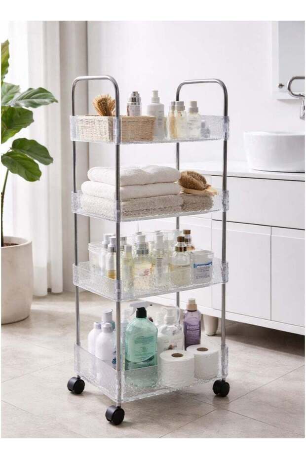 4-Tier Rolling Storage Cart with Textured Acrylic Trays - 1