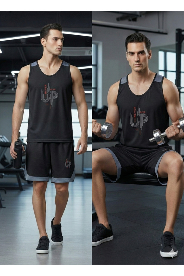 Men's sleeveless sportswear set, sports shirt and shorts, for exercise, running and other sports. - 3