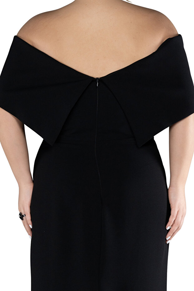 Plus Size Long Evening Dress, Boat Neck Rhinestone Brooch, Slit Dress Fish Form Chic Wedding Party Dress 46-52 - 4