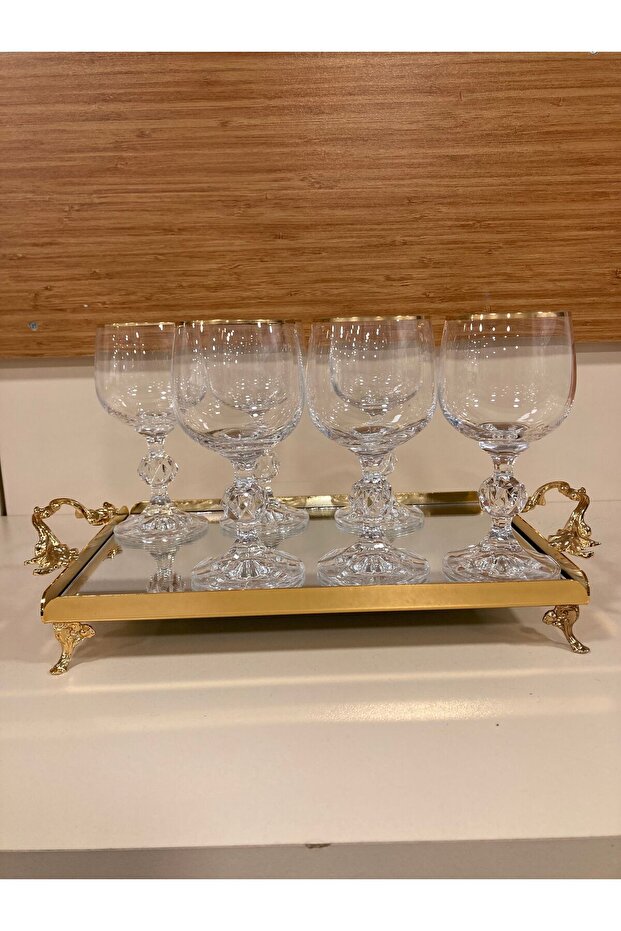 Bohemia Crystal Coffee Glass with Gold Striping, Set of 6, Height 13 Cm, Diameter 6 cm