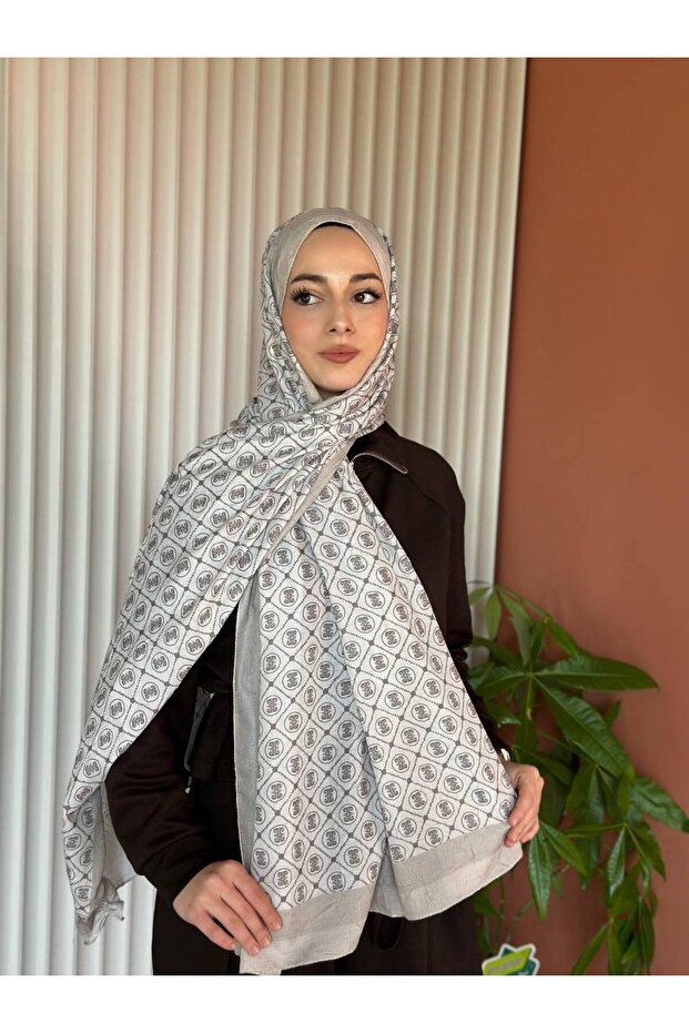 Monogram Desenli Bambu Kraş Şal - 3