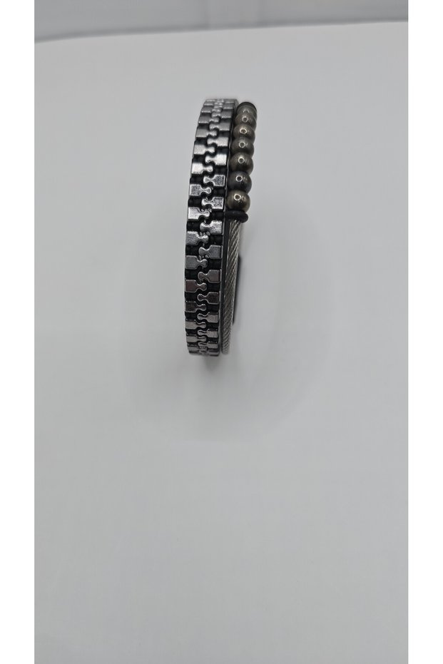 Faux Leather Magnetic Snap Men's Beaded Stone Bracelet