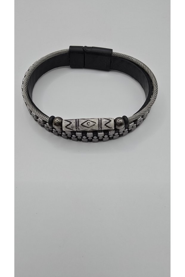 Faux Leather Silver Color Magnetic Snap Bracelet