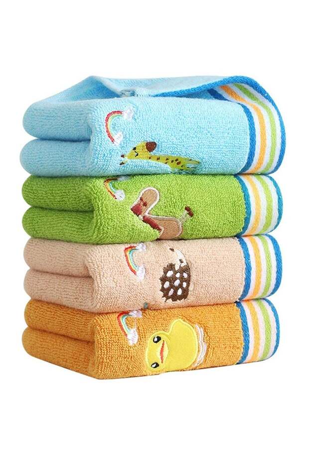 Baby Washcloths, 4 Pack Kids Washcloth Towels, 100% Cotton Kids Face Towels Hand Towels for Bathroom - 1