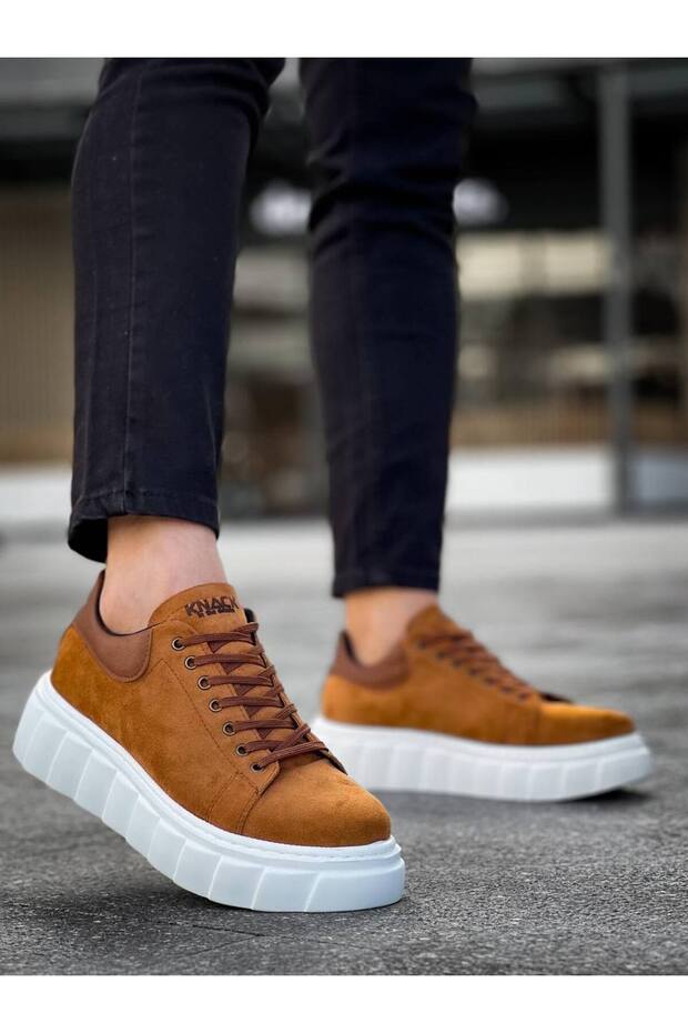 Mhd-099 Men's Lace-Up High Sole Suede Sneaker Shoes Sbt - Tan - 4