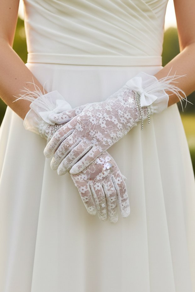 Isabella Bridal Gloves - Elegant Wedding Gloves with Rhinestone Bow Detail