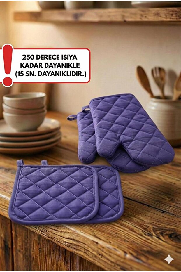 Kitchen Oven Pot Gloves Fireproof, Heat Resistant Non-Heat-Conducting Holder Set 2 Gloves 2 Holders