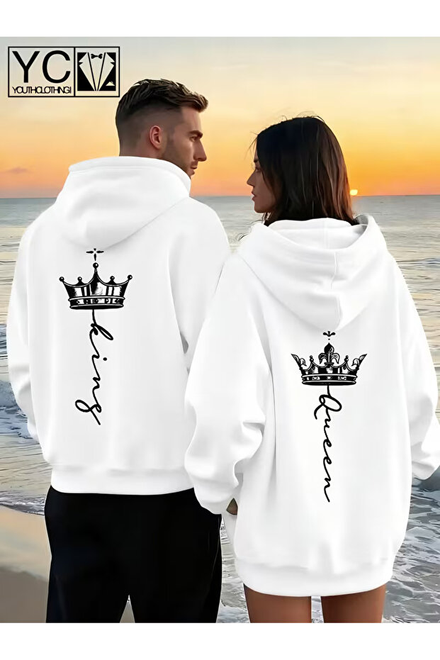 Dear Couple Combination King Queen Printed Hooded Sweatshirt Set of 2 – Unisex Oversize
