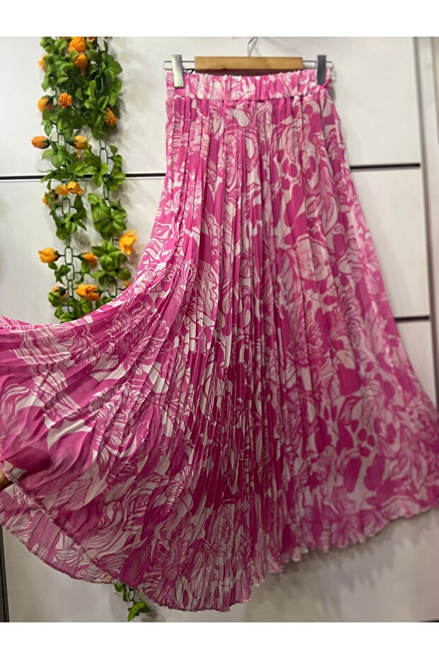 Patterned Chiffon Bell Skirt with Lining - 2