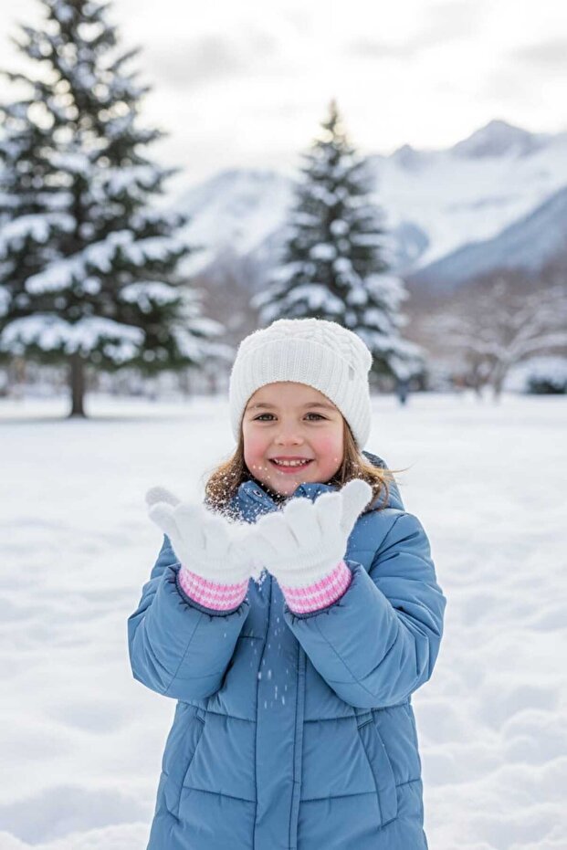 Cream Girl's Gloves 3-7 Years Old