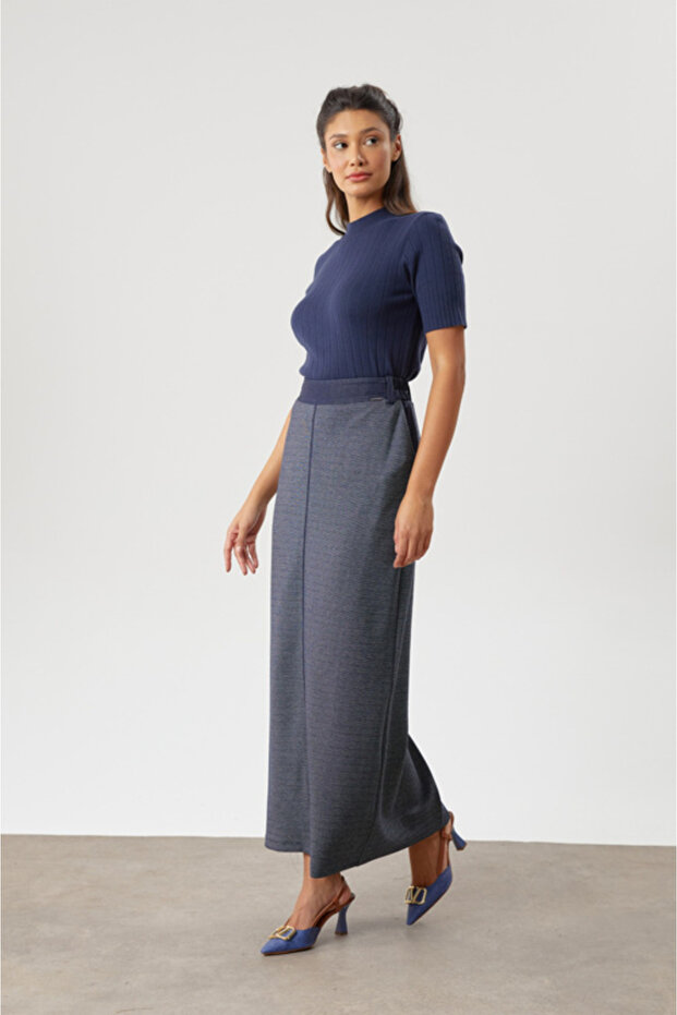 Denim Detail Maxi Length Knitted Pencil Skirt
