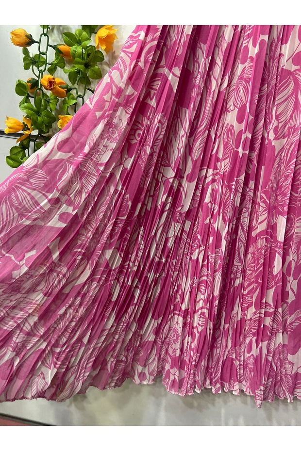 Patterned Chiffon Bell Skirt with Lining - 4