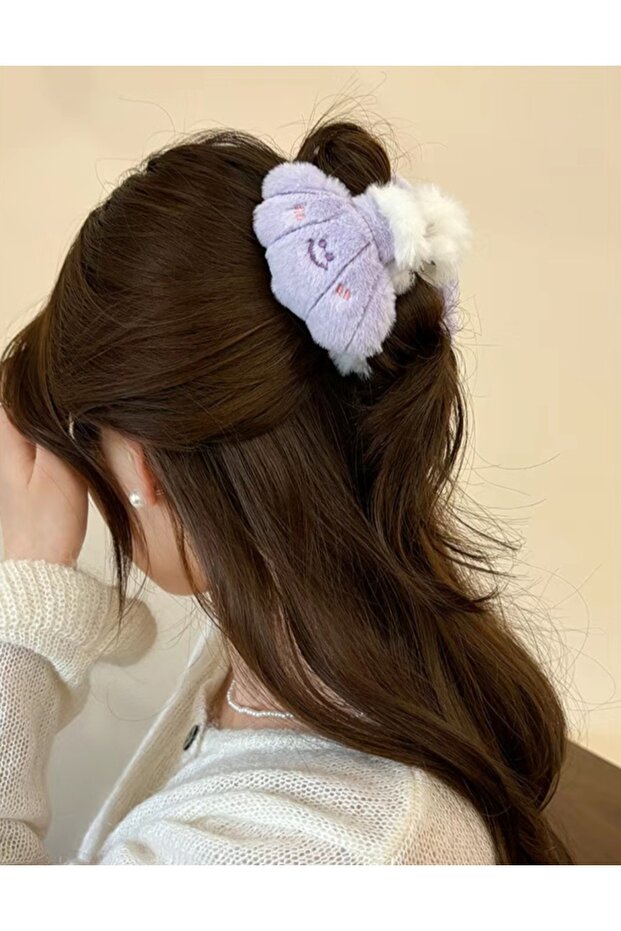 Oyster Model Feather Plush Purple Color 9 cm Latch Buckle