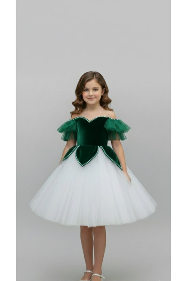 Girls' Short Green Princess Dress, Girls' Party Dress