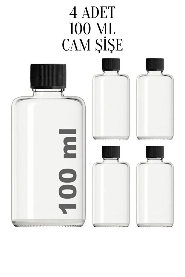 4 Pieces 100 ml Transparent Small Bottle 100 Cc Glass Bottle with Black Leak-Proof Cap Gift - 5
