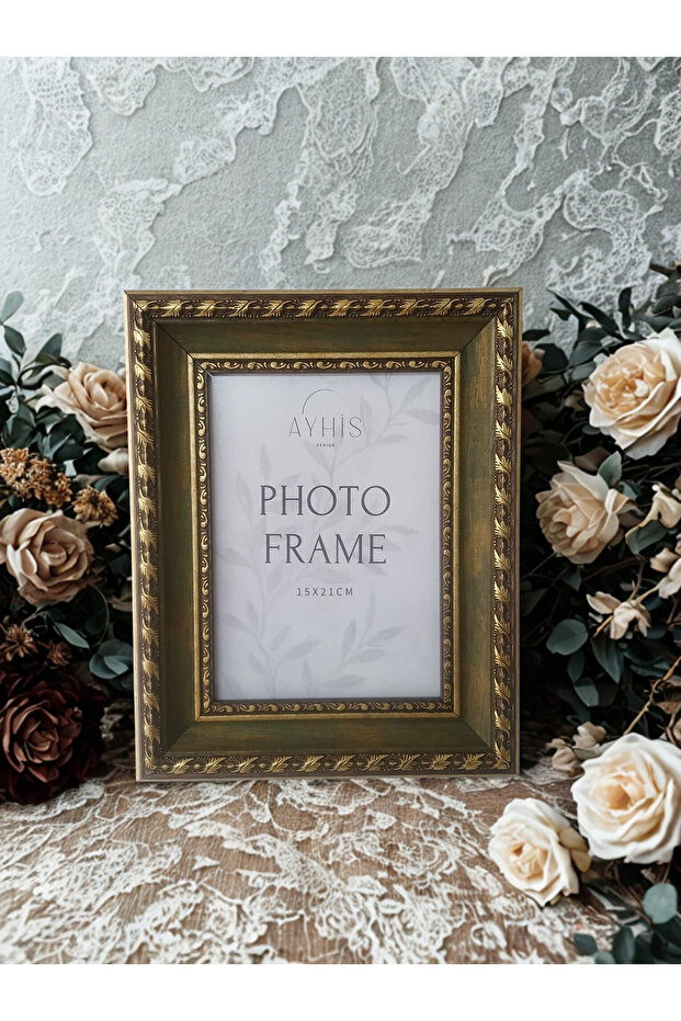 15X21 cm Green Antique Frame – Matte Glass, with Backboard, Suitable for Wall and Tabletop Use