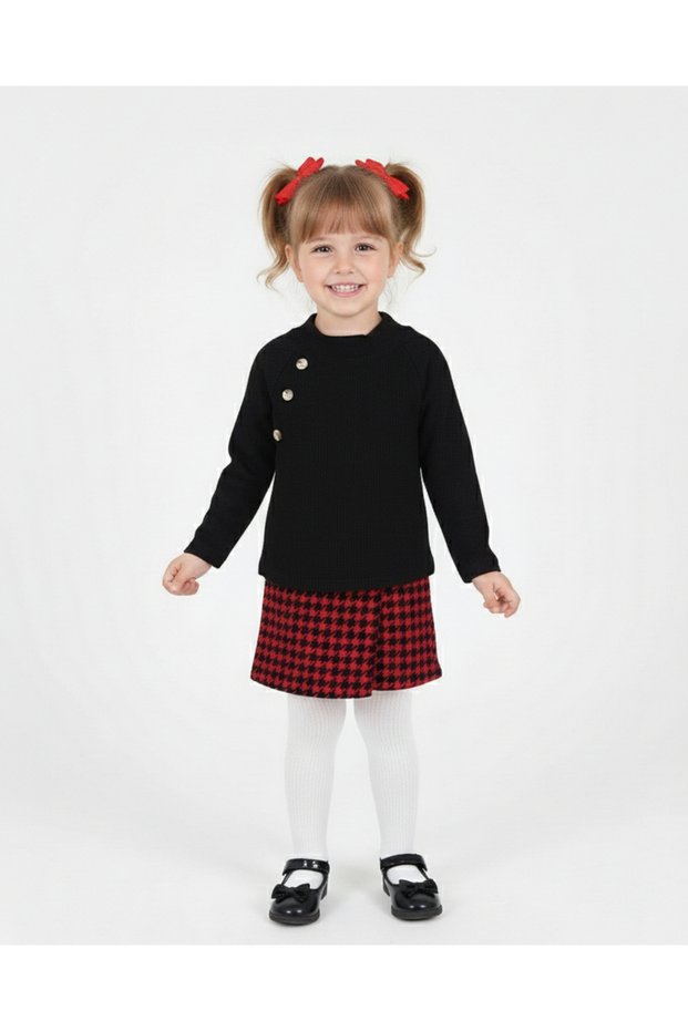 Girl's Sweater with Shorts Skirt and Half Turtleneck Blouse, 3-11 Years Old, Stylish Holiday Outfit Set