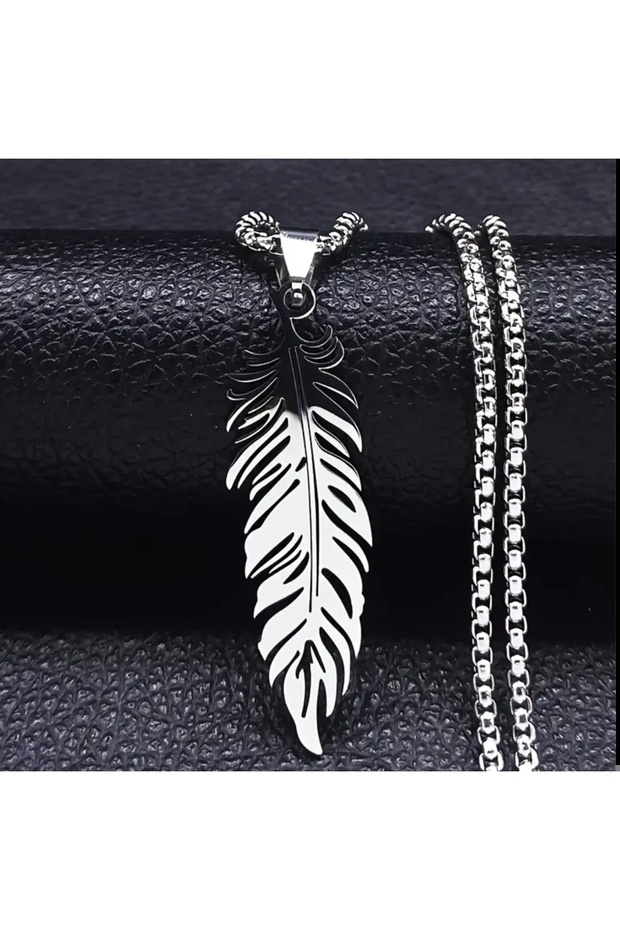 Yiwu Bohemian Style Stainless Steel Feather Necklace, Silver Leaf Chain Accessory, Men's and Women's Necklaces