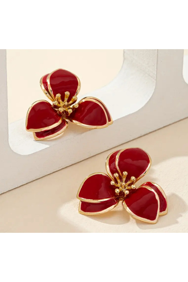 Purple Uk Red Flower Earrings