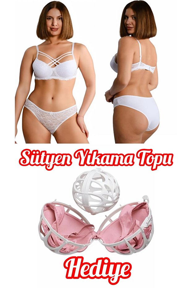Lace Crossed String Unpadded Bra Panty Set Ebr8011 (with Bra Washing Ball as a Gift)