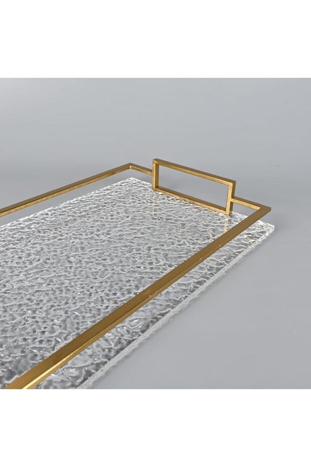 Rectangular Transparent Acrylic Serving Tray with Copper Steel Frame - 3