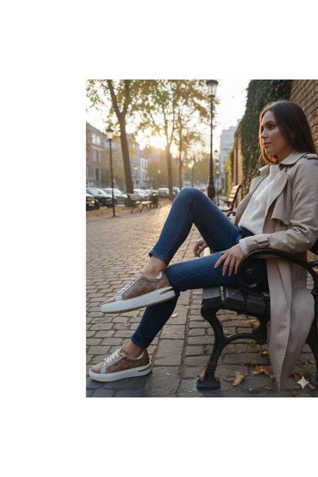 Sneakers Brown White Women's Shoes Stylish Aesthetic Premium Style Product - 5