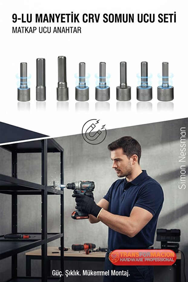 9 Piece Magnetic Nut Driver Bit Set - Magnetic Cr-V Steel Drill Bit Adapter 722636